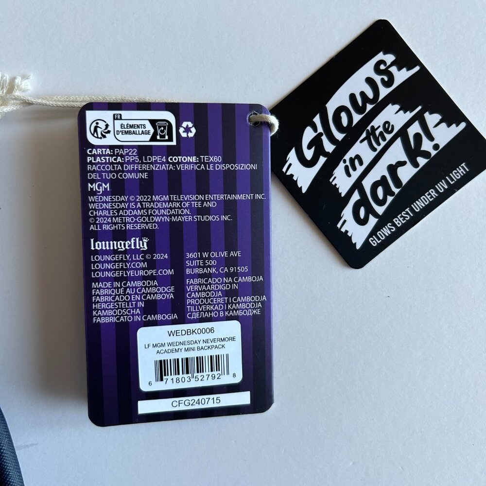 Loungefly Addams Family Wednesday Nevermore Academy Castle Glow Mini Backpack - Picture 13 of 13